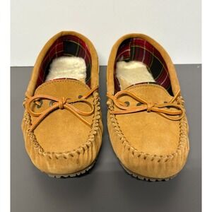Old Friend Footwear "Kelly" Suede‎ Leather Moccasin Slippers 11 M Faux Fur Lined